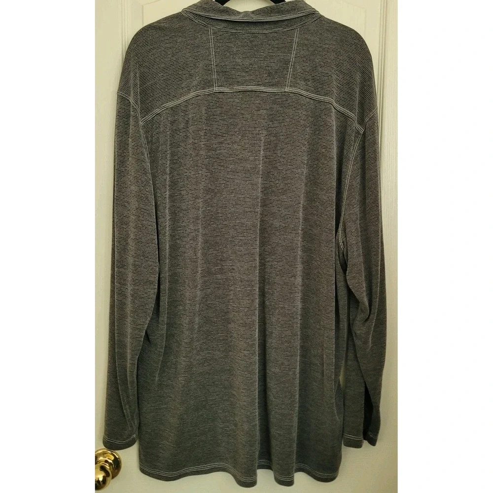 Tommy Bahama 2XL Big & Tall Gray Striped Long Sleeve Polo Shirt TENCEL Modal